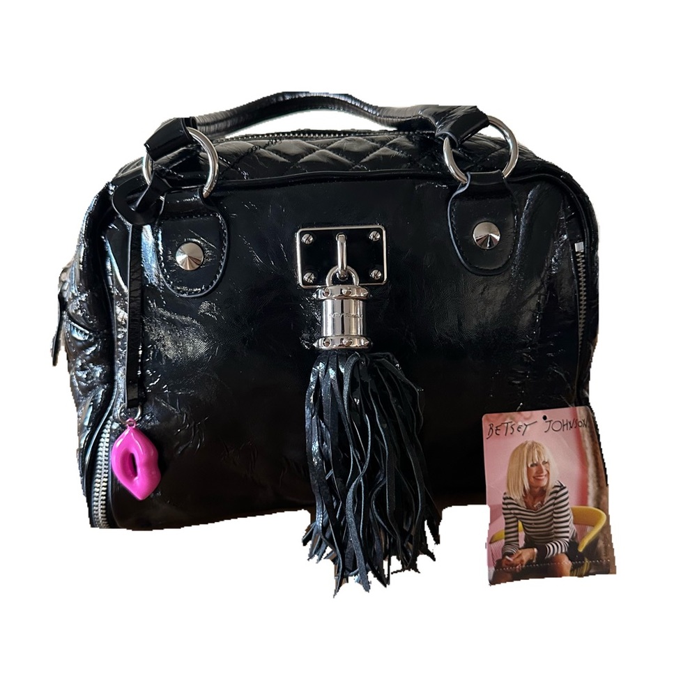 Betsey Johnson Black Patent Leather “What A Tassel” Handbag